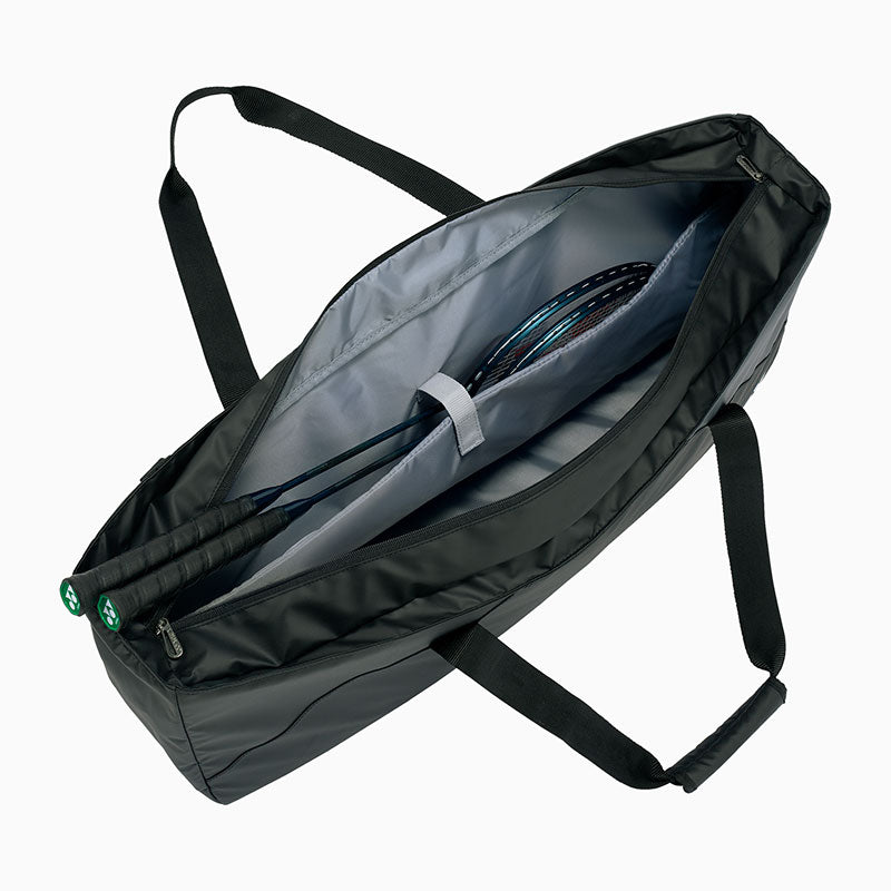 Club Tournament Bag - Black with racket compartment demonstration