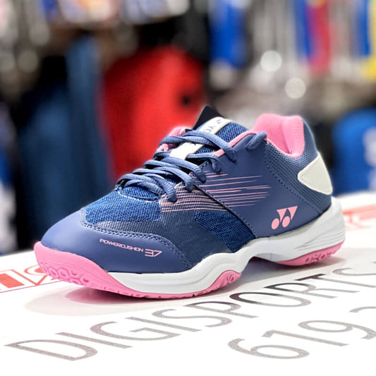 Side View - Yonex Power Cushion 37 Women Navy/Pink Badminton Shoes